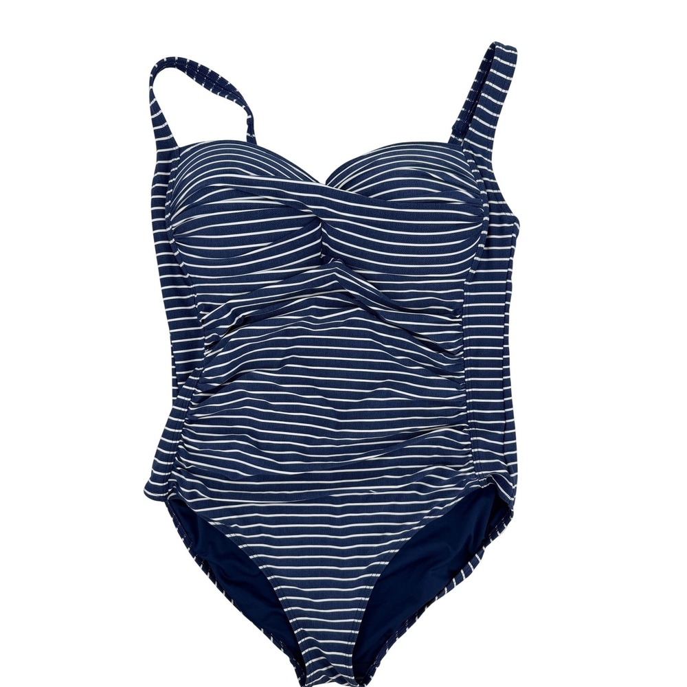 Niptuck Swim Navy White Striped Twist Front Tummy Control One Piece Swimsuit